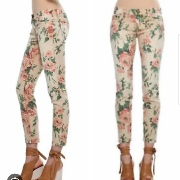 Current Elliott The Stiletto Haystack Floral Cropped Ankle Jeans - Picture 2 of 11